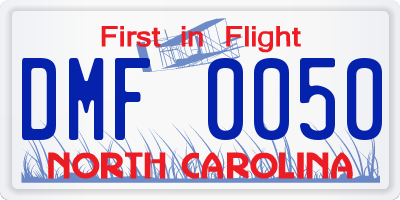 NC license plate DMF0050