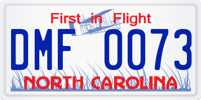 NC license plate DMF0073