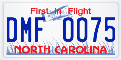 NC license plate DMF0075