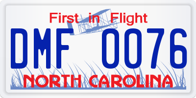 NC license plate DMF0076