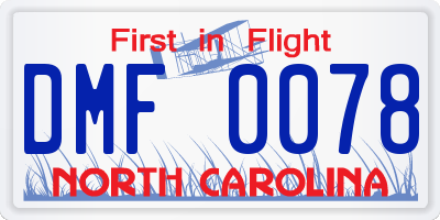 NC license plate DMF0078