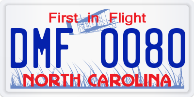 NC license plate DMF0080