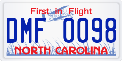 NC license plate DMF0098