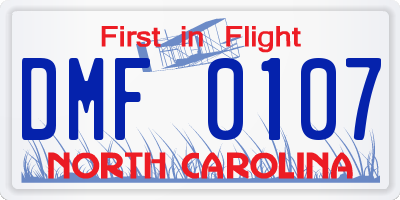 NC license plate DMF0107