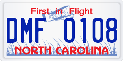 NC license plate DMF0108