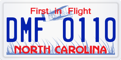 NC license plate DMF0110