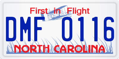 NC license plate DMF0116