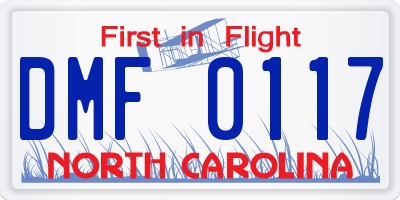 NC license plate DMF0117