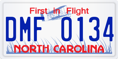 NC license plate DMF0134