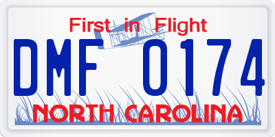 NC license plate DMF0174