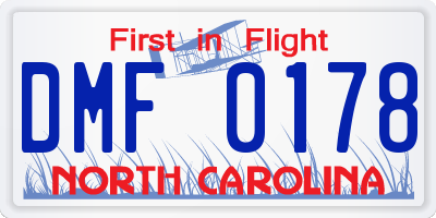 NC license plate DMF0178