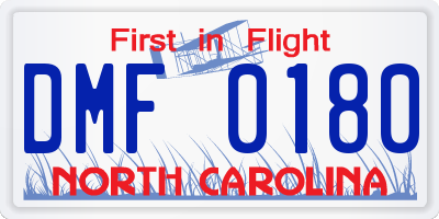 NC license plate DMF0180