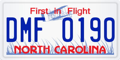 NC license plate DMF0190