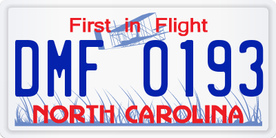 NC license plate DMF0193