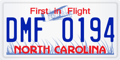NC license plate DMF0194