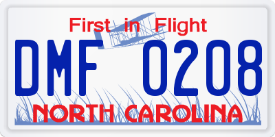 NC license plate DMF0208