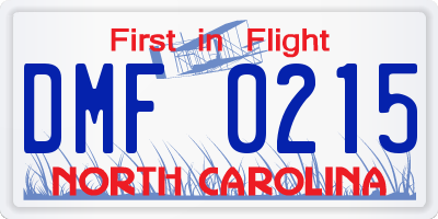 NC license plate DMF0215