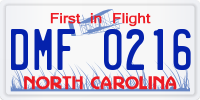 NC license plate DMF0216