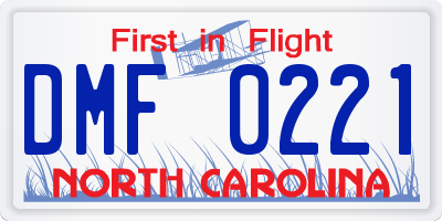 NC license plate DMF0221