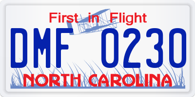 NC license plate DMF0230