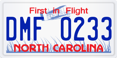 NC license plate DMF0233