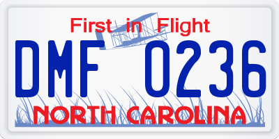 NC license plate DMF0236