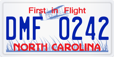 NC license plate DMF0242