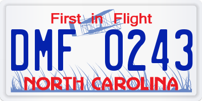 NC license plate DMF0243