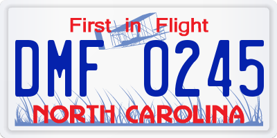 NC license plate DMF0245