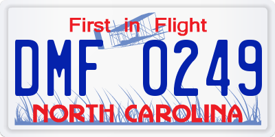 NC license plate DMF0249