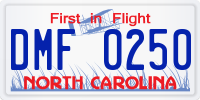 NC license plate DMF0250