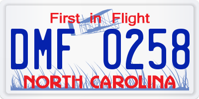 NC license plate DMF0258