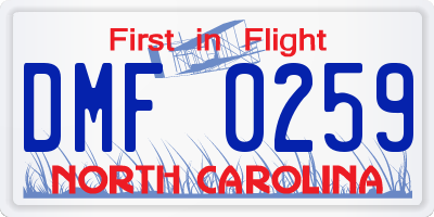 NC license plate DMF0259