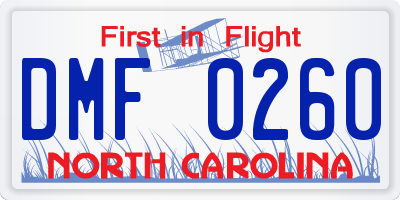NC license plate DMF0260
