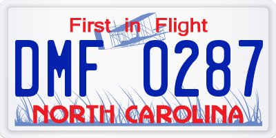 NC license plate DMF0287