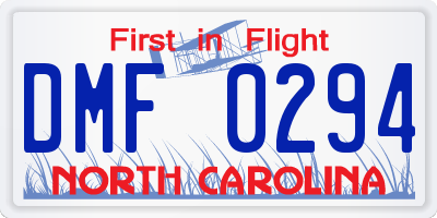 NC license plate DMF0294