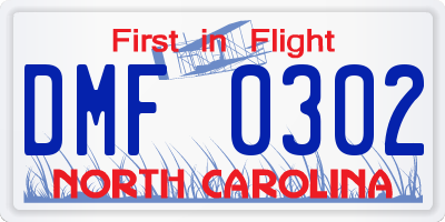 NC license plate DMF0302