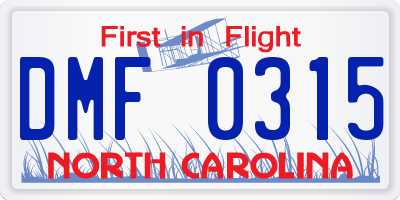 NC license plate DMF0315
