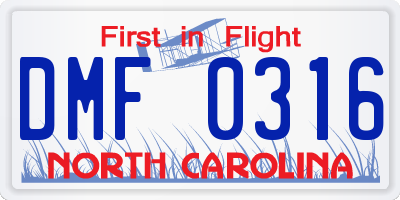 NC license plate DMF0316