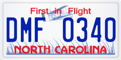 NC license plate DMF0340