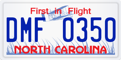 NC license plate DMF0350
