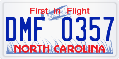 NC license plate DMF0357