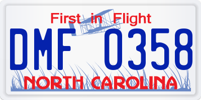 NC license plate DMF0358