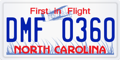 NC license plate DMF0360