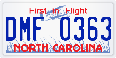 NC license plate DMF0363
