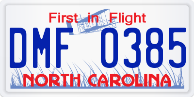 NC license plate DMF0385