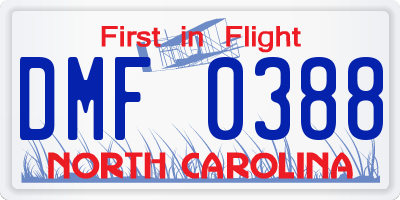 NC license plate DMF0388