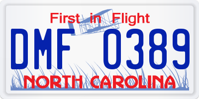 NC license plate DMF0389