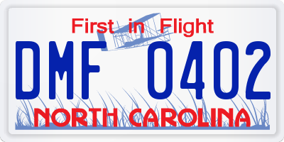 NC license plate DMF0402