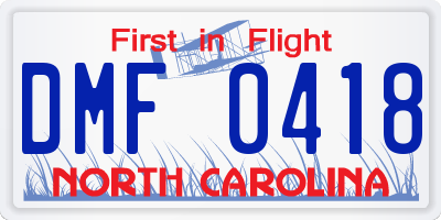 NC license plate DMF0418